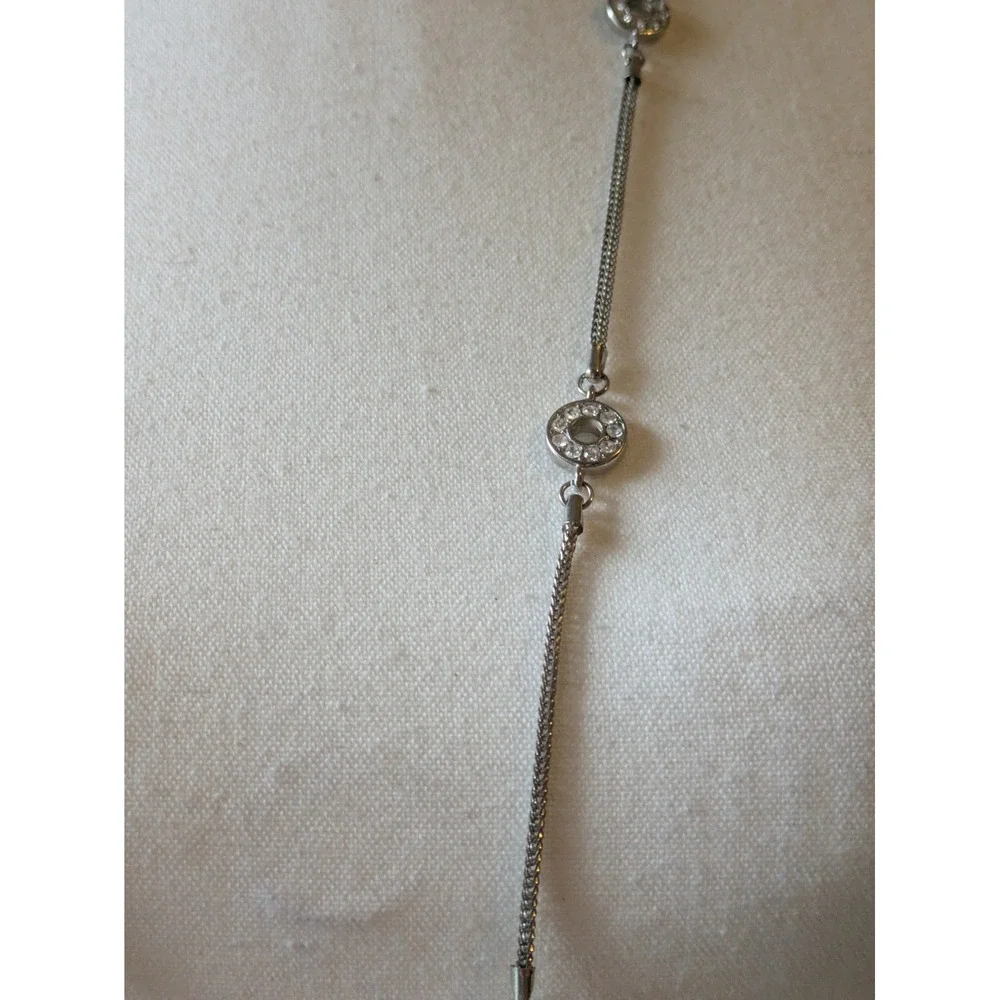 Rhinestone Station Necklace In Silver Tone Long 34